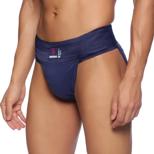 omtex Athletic Tokyo Cotton Stretchable Supporter Back Covered with Cup Pocket, Ideal for Workout and Sports Quick Dry Moisture Wicking Underwear Navy Blue - Medium - Image 2