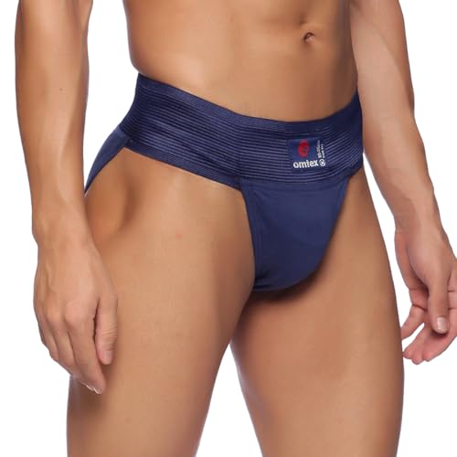 omtex Athletic Tokyo Cotton Stretchable Supporter Back Covered with Cup Pocket, Ideal for Workout and Sports Quick Dry Moisture Wicking Underwear Navy Blue - Medium - Image 3