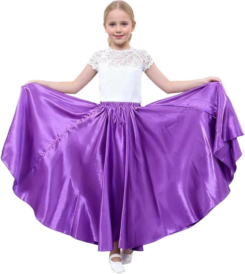 Sancan Girls Belly Latin Dance Skirt - Elastic Waist Ankle Length Full Flowy Circle Dancewear for Dance Practice Training - Image 1