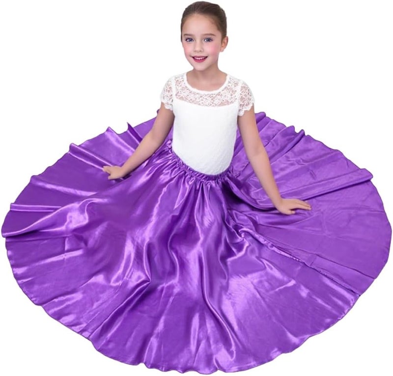 Sancan Girls Belly Latin Dance Skirt - Elastic Waist Ankle Length Full Flowy Circle Dancewear for Dance Practice Training - Image 2