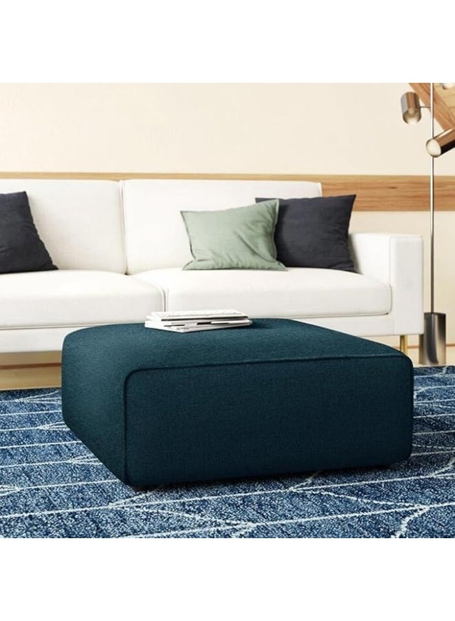 Al Zakharef Furniture – Modern Luxe Ottoman in Blue | Upholstered Fabric Footrest & Coffee Table | Multipurpose Living Room Pouf Seat - Image 1
