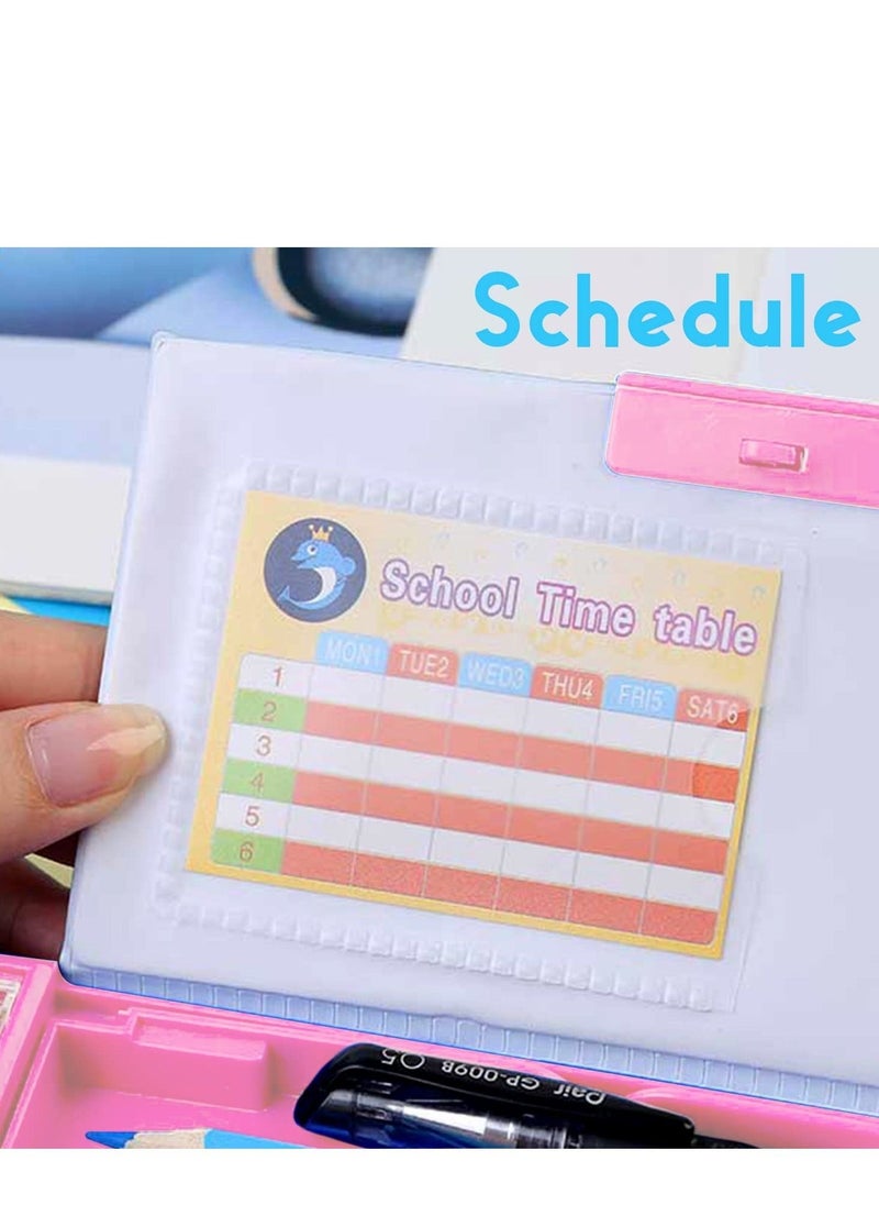 SYOSI - Pop Up Multifunction Pencil Case for Girls (Random Pattern), Cute Cartoon Pen Box Organizer Stationery with Lock, Sharpener, Schedule, Whiteboard, School Supplies, Best Gifts for Kids Teens(Pink) - Image 1