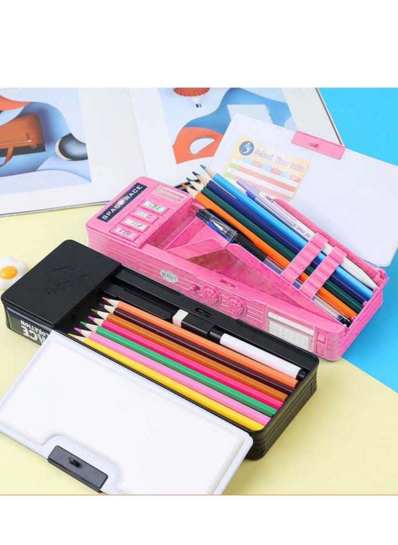 SYOSI - Pop Up Multifunction Pencil Case for Girls (Random Pattern), Cute Cartoon Pen Box Organizer Stationery with Lock, Sharpener, Schedule, Whiteboard, School Supplies, Best Gifts for Kids Teens(Pink) - Image 1