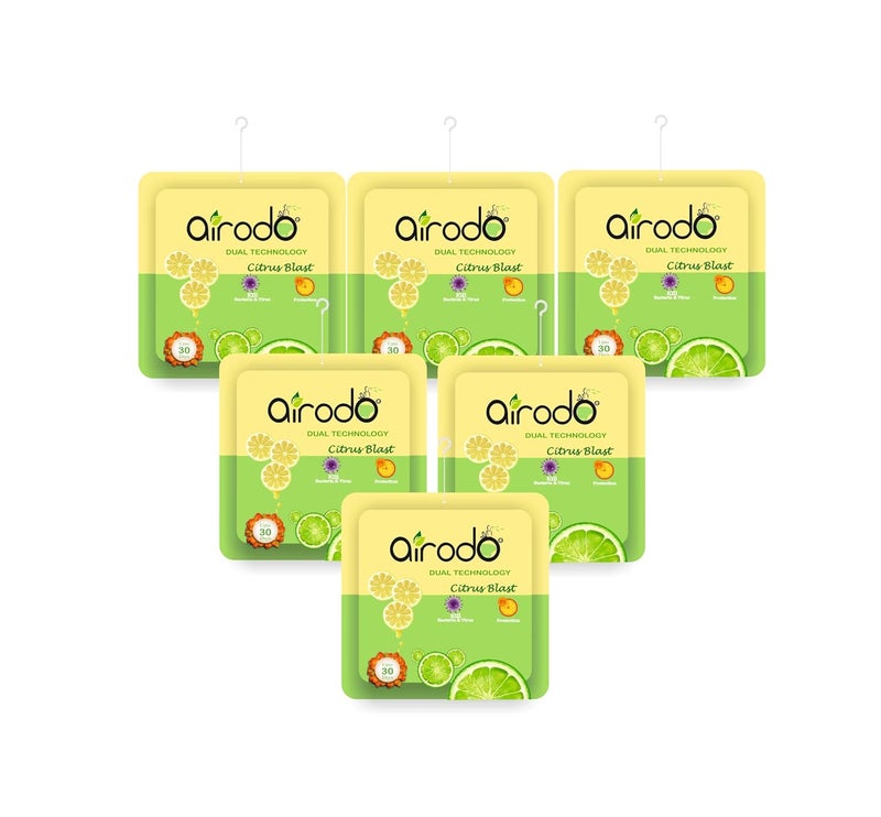 AIRODO Air Room Freshener Power Pocket Gel Fragrance Booster Lasts Upto 30 Days Skin Friendly Home Fragrance Fresh Scents for Bathroom Toilet Living Room Office Citrus Blast Pack of 6 - Image 1