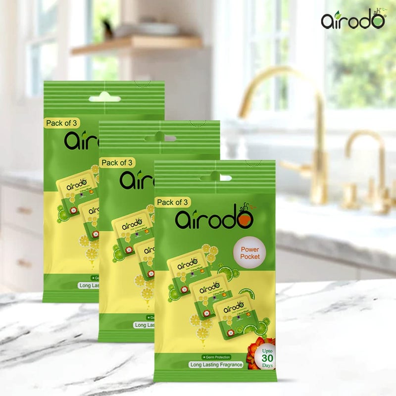 AIRODO Air Room Freshener Power Pocket Gel Fragrance Booster Lasts Upto 30 Days Skin Friendly Home Fragrance Fresh Scents for Bathroom Toilet Living Room Office Citrus Blast Pack of 6 - Image 4