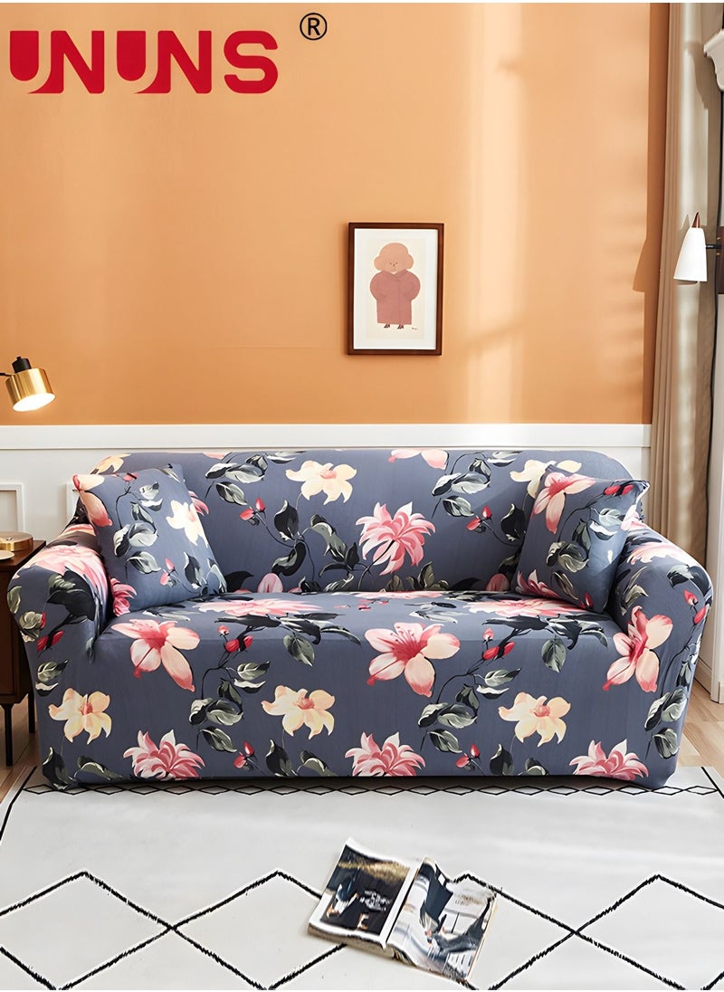UNUNS - 4-Seater Sofa Protector Cover,Printed Stretch Couch Covers With 1 Free Pillow Case,Begonia Flower Pattern Sofa Slipcover,235-300CM - Image 1