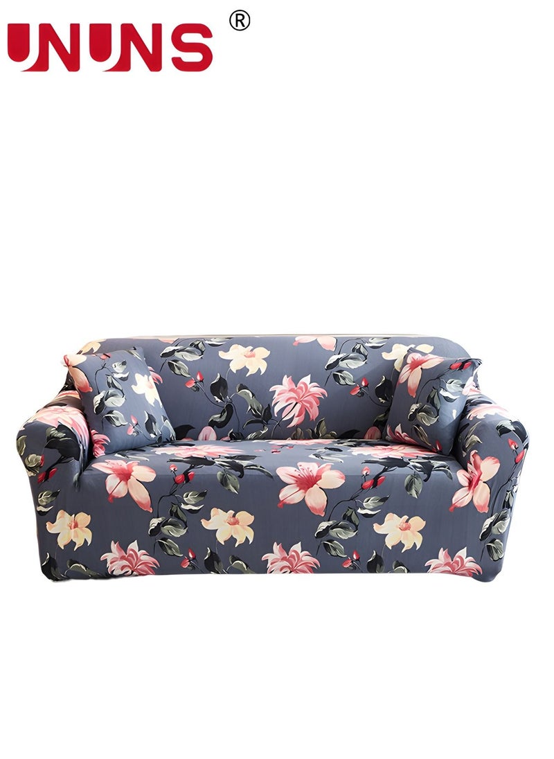 UNUNS - 4-Seater Sofa Protector Cover,Printed Stretch Couch Covers With 1 Free Pillow Case,Begonia Flower Pattern Sofa Slipcover,235-300CM - Image 1