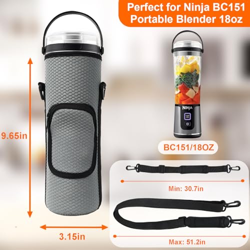 NUENSS-ROR Storage Bag for Ninja Portable Blender Dust Cover Sleeve with Shoulder Strap, Accessory Pocket for Ninja BC151NV/BC51NV/BC151BK/BC151CR/BC151EM/ BC151PR/BC151WH/BC155PS Portable Blender (Grey Lozenge) - Image 2