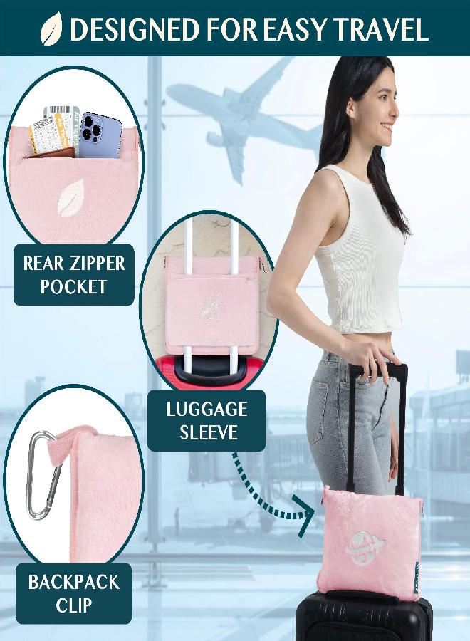 PAVILIA PAVILIA Travel Blanket and Pillow Set, Airplane Blanket Compact 2-in-1 Soft Bag, Travel Essentials for Adult Flight, Portable Throw with Arm Hole, Plane Car Traveling Gift Accessories, Pink