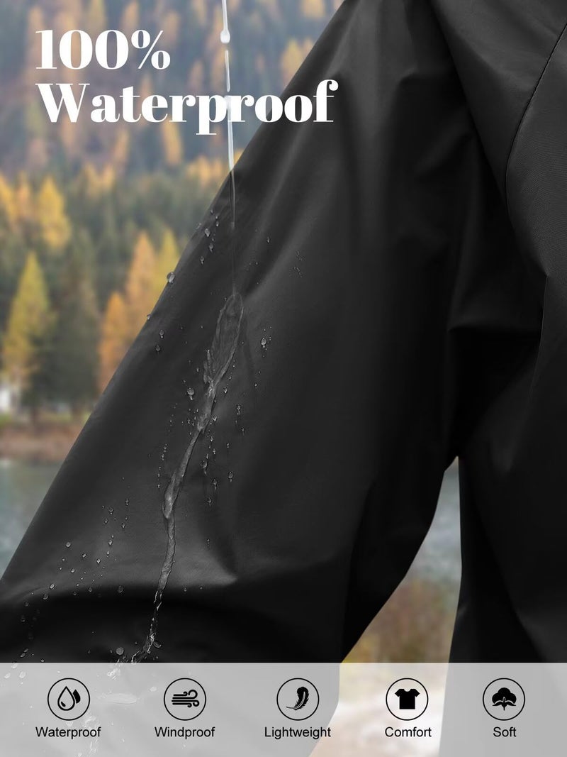 PITINAN Rain Jacket Womens Waterproof with Hood Packable Summer Rain Coats For Womens Outdoor Raincoat With Pockets Black L - Image 4