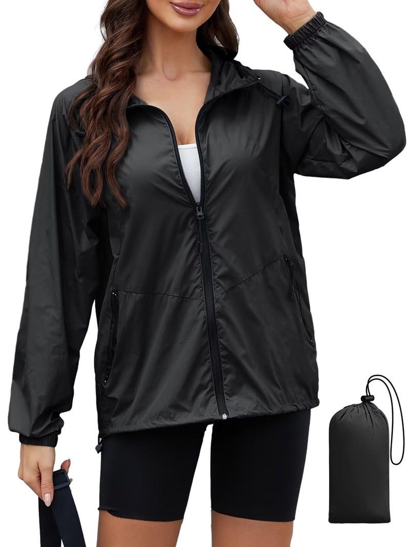 PITINAN Rain Jacket Womens Waterproof with Hood Packable Summer Rain Coats For Womens Outdoor Raincoat With Pockets Black L - Image 1