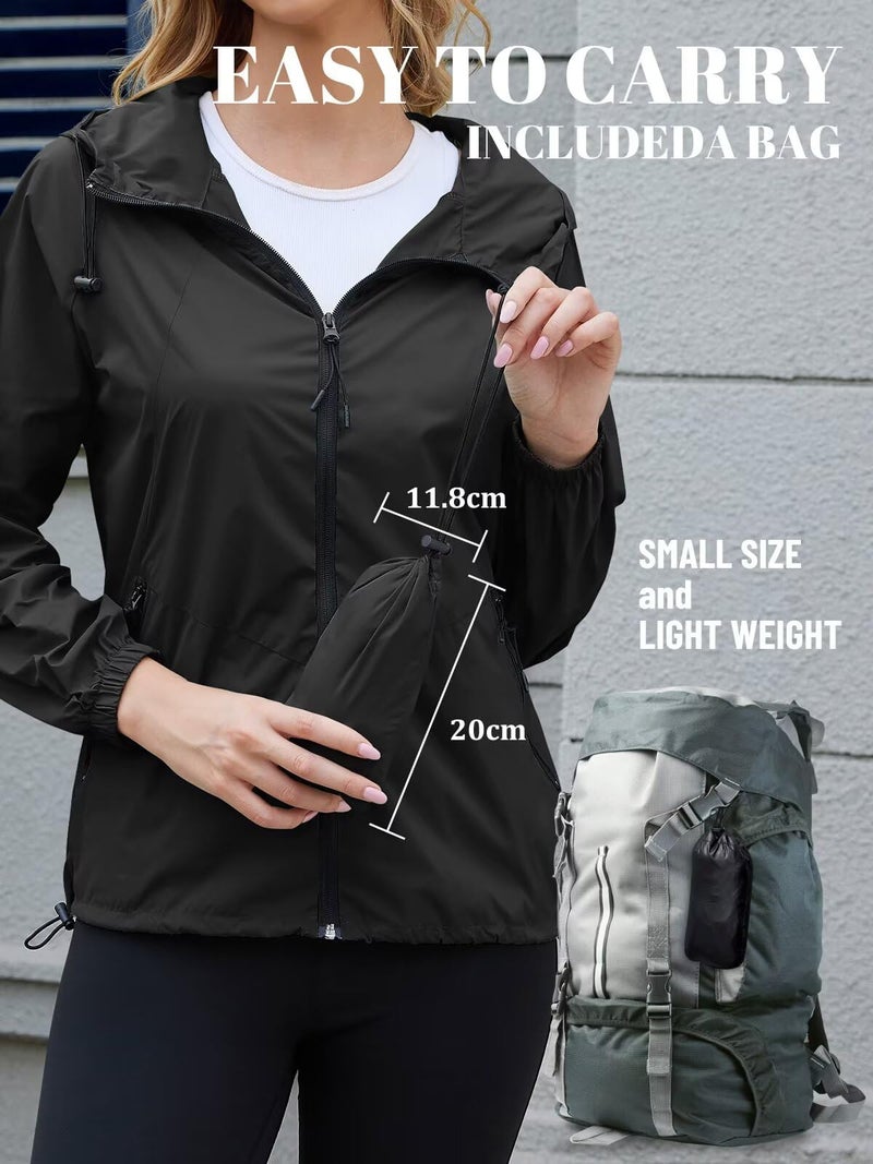 PITINAN Rain Jacket Womens Waterproof with Hood Packable Summer Rain Coats For Womens Outdoor Raincoat With Pockets Black L - Image 5