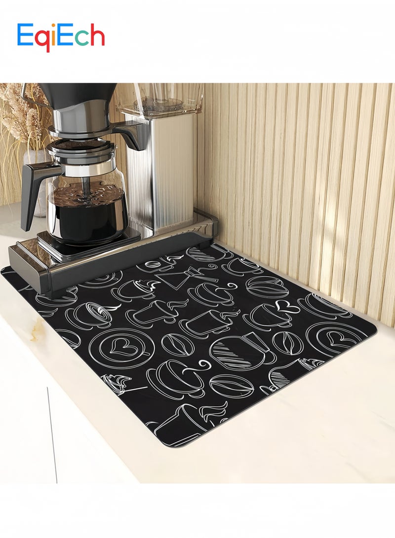 EqiEch Coffee Mat, Coffee Cup Mat, Coffee Mug Mat, Place Mats, Coffee Machine Accessories,Coffee Lover Gift Black 60*40cm - Image 1