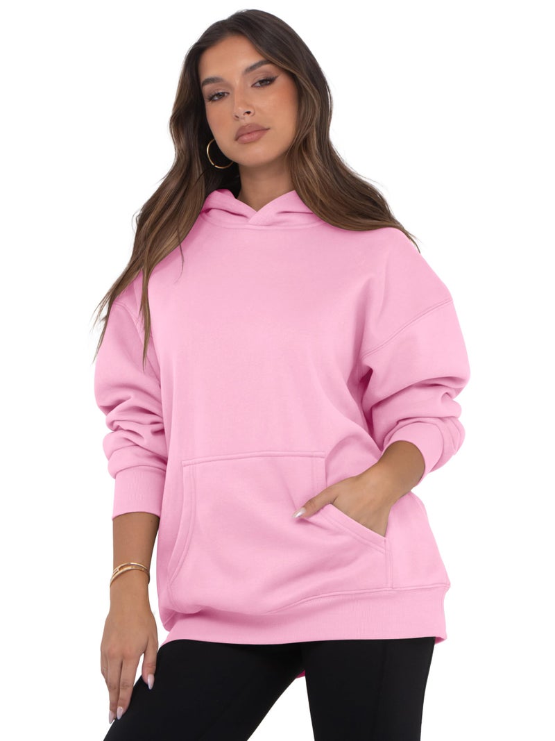 VIUTIL Womens Oversized Hoodies Fleece Loose Hooded Sweatshirt Fall Winter Outfits 2026 Trendy Clothes, Pink, Medium - Image 4