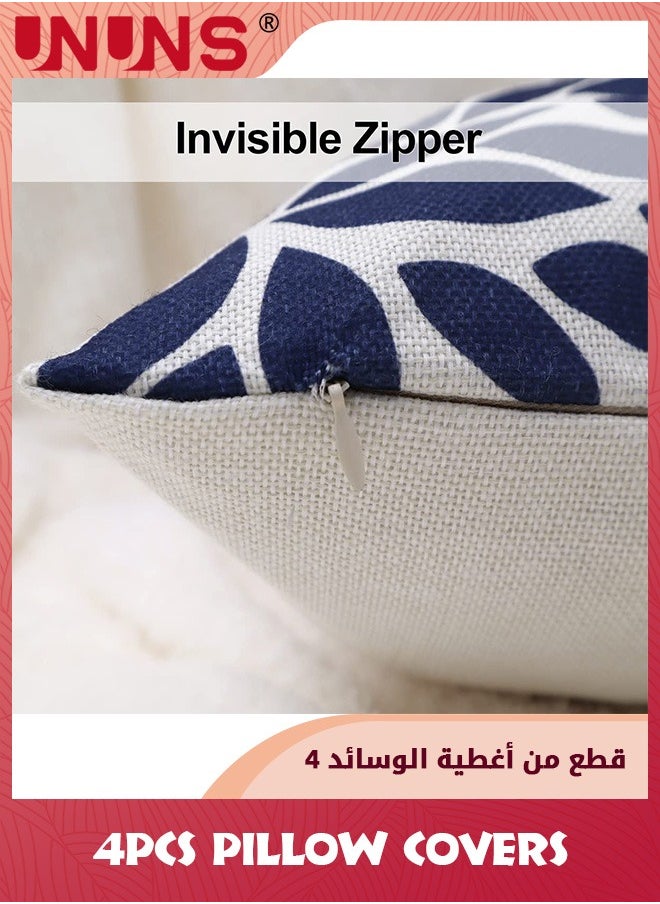 UNUNS - أغطية وسائد زرقاء، 18 × 18 بوصة (45 × 45 سم) مجموعة من 4 أغطية وسائد رمادية مزخرفة للأريكة، غطاء وسائد ديزي عصري لغرفة المعيشة والسرير والوسائد الخارجية باللون الأزرق الداكن والرمادي لديكور المنزل - Image 1