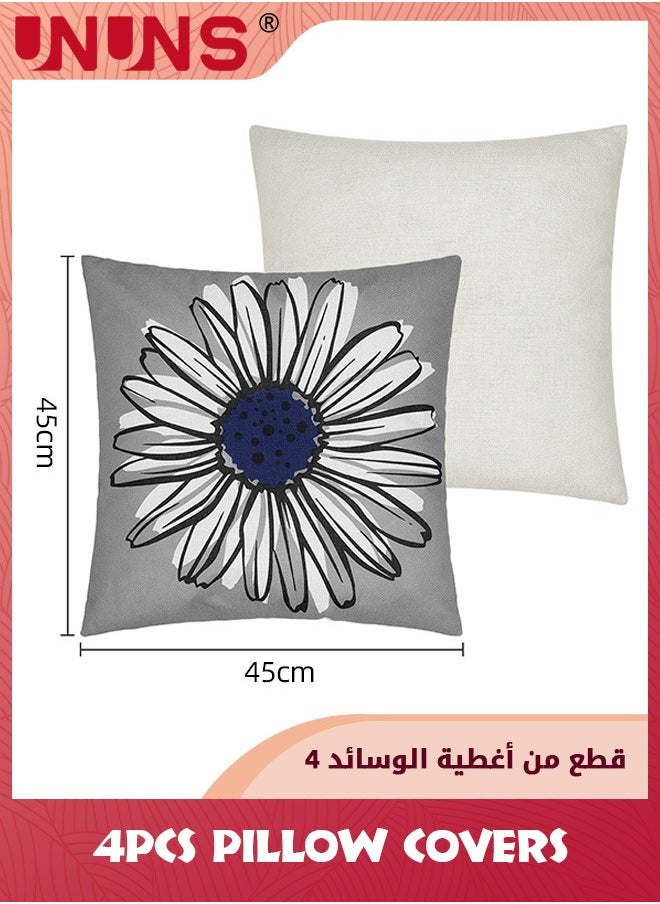 UNUNS - أغطية وسائد زرقاء، 18 × 18 بوصة (45 × 45 سم) مجموعة من 4 أغطية وسائد رمادية مزخرفة للأريكة، غطاء وسائد ديزي عصري لغرفة المعيشة والسرير والوسائد الخارجية باللون الأزرق الداكن والرمادي لديكور المنزل - Image 1