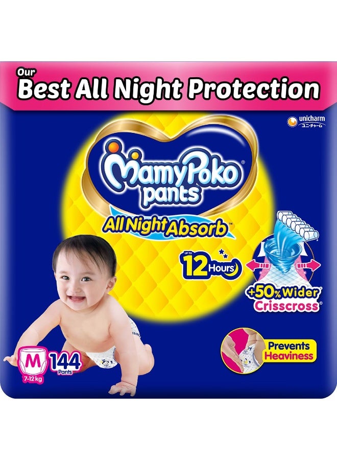Mamypoko Pants All Night Absorb| Pant Style Baby Diapers Medium Size(M), 70 Count (Pack of 2), Ideal for 7-12Kgs|+50% Wider and Repeated Absorption for All Night 12hr Protection from Leakage, Prevents