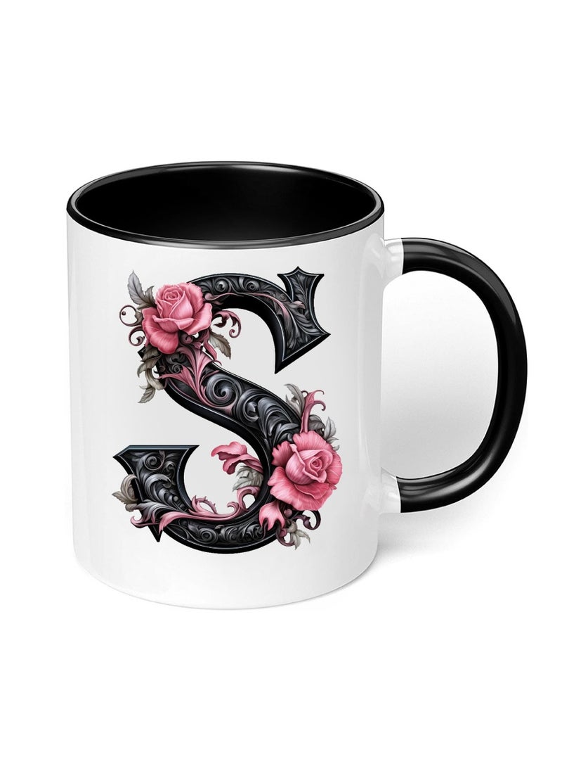 PRINTSHOP4ME Monogrammed Initial Ceramic Coffee Mug - Stylized Designer Printed Black Two-Tone - Ceramic Coffee or Tea Mug 11 Oz - Glossy Black Mug - Personalized Gift For Family Members And Friends  - Image 5
