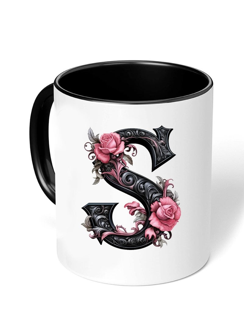PRINTSHOP4ME Monogrammed Initial Ceramic Coffee Mug - Stylized Designer Printed Black Two-Tone - Ceramic Coffee or Tea Mug 11 Oz - Glossy Black Mug - Personalized Gift For Family Members And Friends  - Image 3