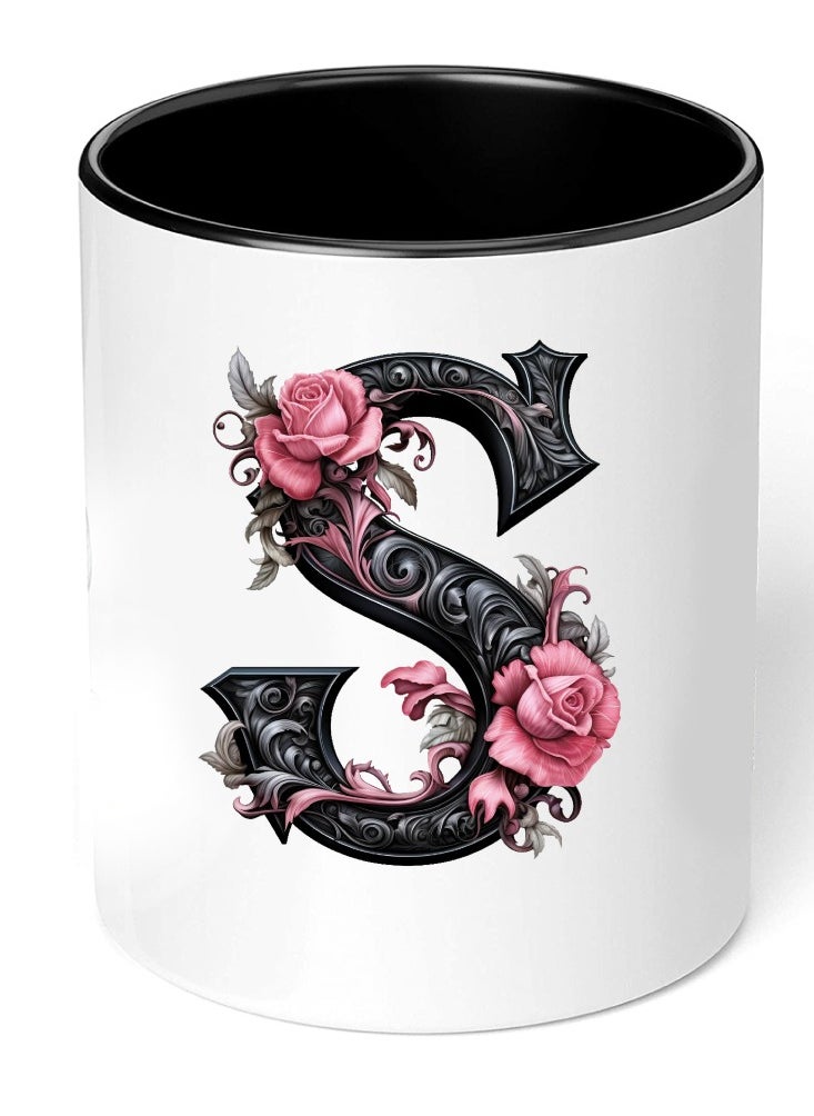 PRINTSHOP4ME Monogrammed Initial Ceramic Coffee Mug - Stylized Designer Printed Black Two-Tone - Ceramic Coffee or Tea Mug 11 Oz - Glossy Black Mug - Personalized Gift For Family Members And Friends  - Image 4