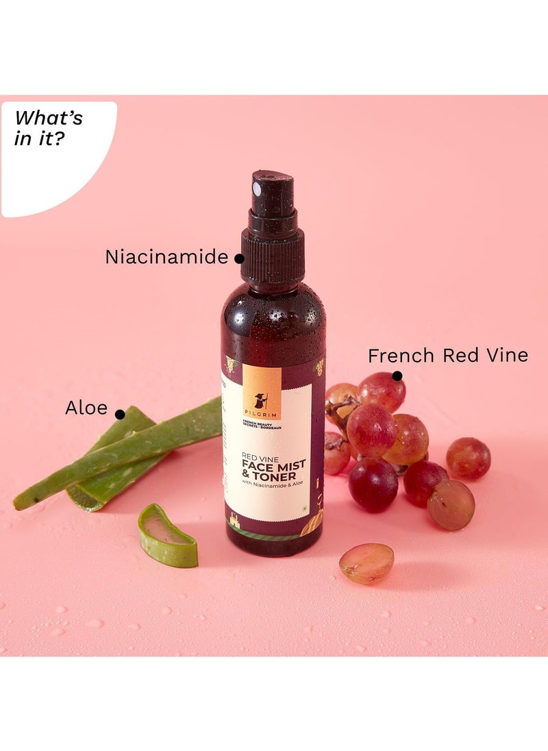 PILGRIM - Pilgrim Alcohol-Free Red Vine Face Toner Spray | With Vitamin B3 & Aloe for Anti-Ageing & Glowing Skin | Suitable for Dry & Oily Skin | For Men & Women | 100 ml - Image 1