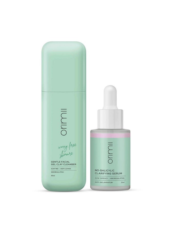 Orimii Daily Acne Defence Routine With No Salicylic Serum & Soap-Free Face Wash | Skin Clarifying Combo With Safe & Natural Ingredients | Gentle On Skin | Safe For Pregnant Women  - Image 1