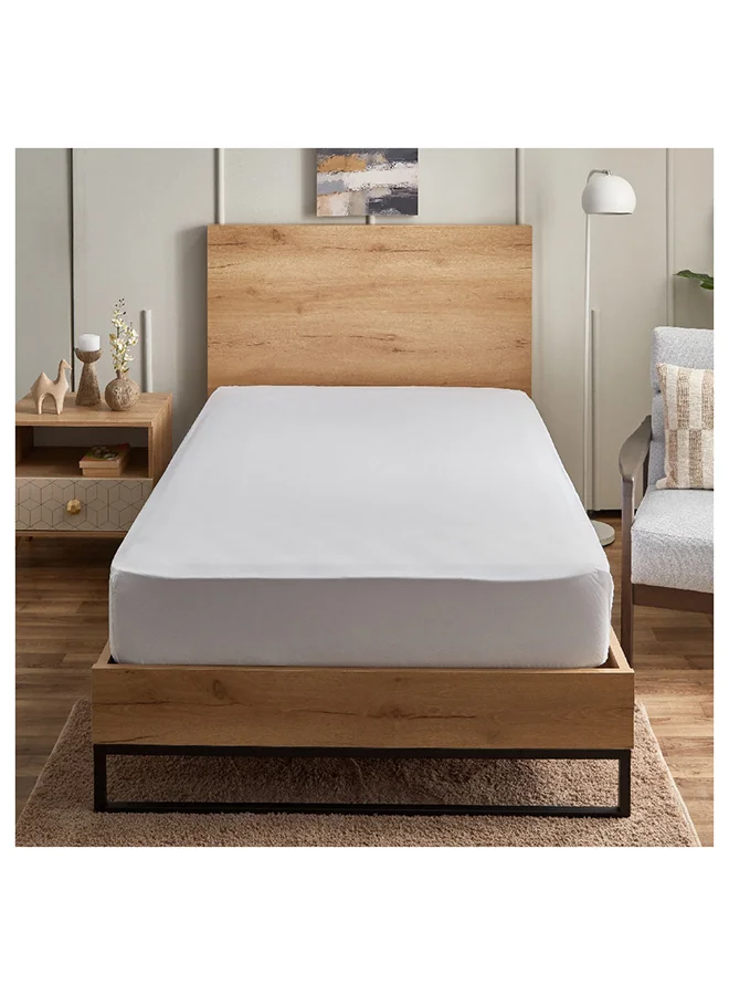 Home Box White Haven Geta 200TC Percale Cotton Twin Fitted Sheet 200 x 33 x 120 cm