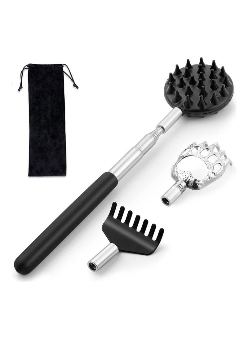 Extendable Telescoping Back Scratcher with 3 Detachable Heads for Comfortable Scratching Suitable for Men and Women - Image 1