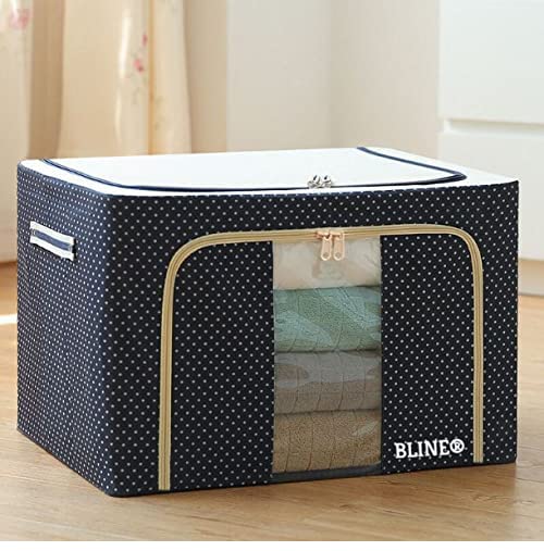 BLINE Fabric Rectangular Collapsible Foldable Box Wardrobe Storage Organizer Bag with Steel Frame Random color66L - Image 1