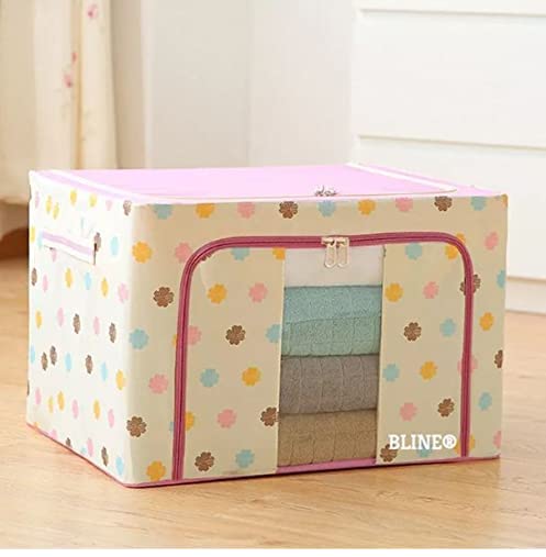 BLINE Fabric Rectangular Collapsible Foldable Box Wardrobe Storage Organizer Bag with Steel Frame Random color66L - Image 2