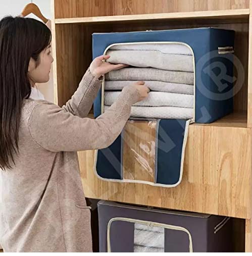 BLINE Fabric Rectangular Collapsible Foldable Box Wardrobe Storage Organizer Bag with Steel Frame Random color66L - Image 3