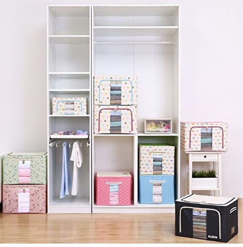BLINE Fabric Rectangular Collapsible Foldable Box Wardrobe Storage Organizer Bag with Steel Frame Random color66L - Image 5