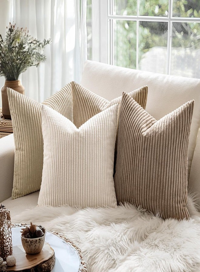 MIULEE Summer Pack of 2 Corduroy Pillow Covers Soft Soild Cushion Cases Decorative Square Throw Pillow Covers Cream White Pillowcases for Sofa Bedroom Car 18 x 18 Inch 45 x 45 Cm - Image 3