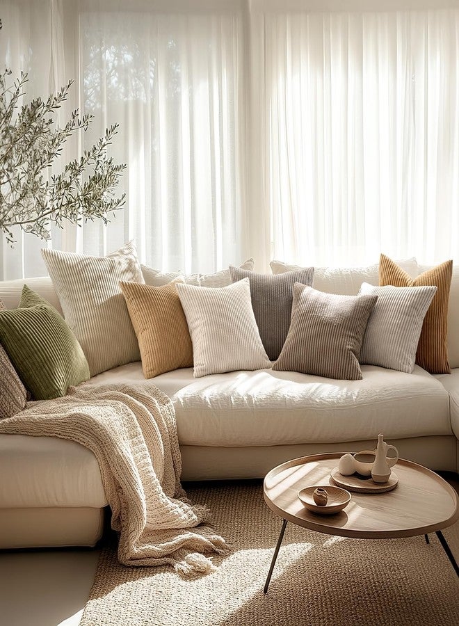 MIULEE Summer Pack of 2 Corduroy Pillow Covers Soft Soild Cushion Cases Decorative Square Throw Pillow Covers Cream White Pillowcases for Sofa Bedroom Car 18 x 18 Inch 45 x 45 Cm - Image 4