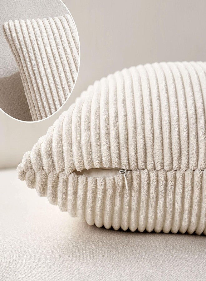 MIULEE Summer Pack of 2 Corduroy Pillow Covers Soft Soild Cushion Cases Decorative Square Throw Pillow Covers Cream White Pillowcases for Sofa Bedroom Car 18 x 18 Inch 45 x 45 Cm - Image 5