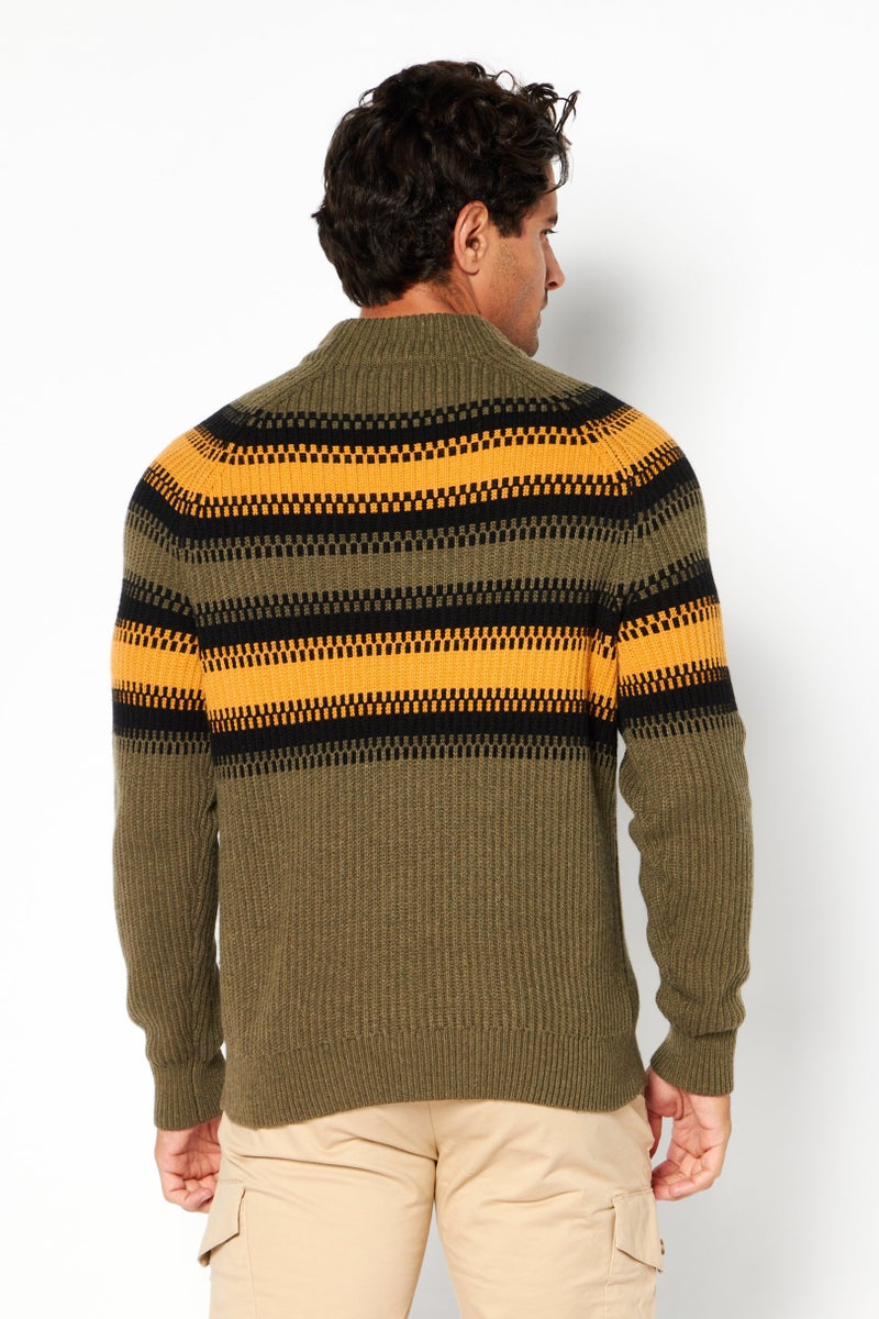 Michael Kors Men Mock Neck Long Sleeves Knitted Sweater, Olive Combo - Image 3