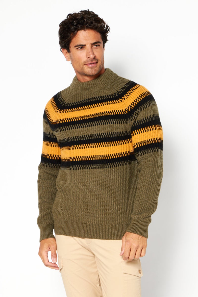 Michael Kors Men Mock Neck Long Sleeves Knitted Sweater, Olive Combo - Image 1