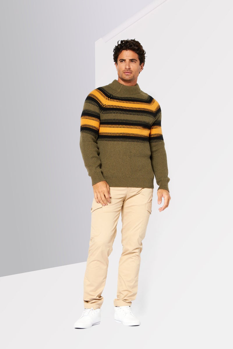 Michael Kors Men Mock Neck Long Sleeves Knitted Sweater, Olive Combo - Image 2