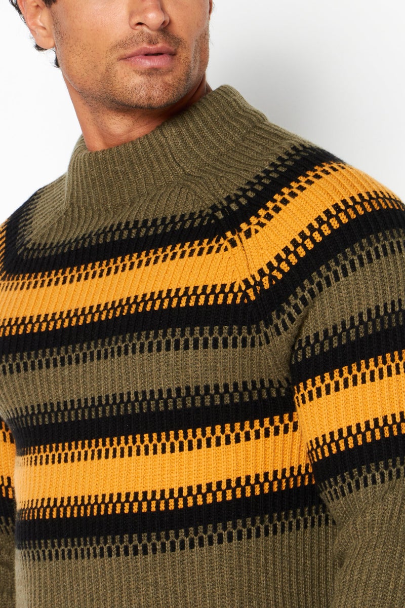 Michael Kors Men Mock Neck Long Sleeves Knitted Sweater, Olive Combo - Image 4