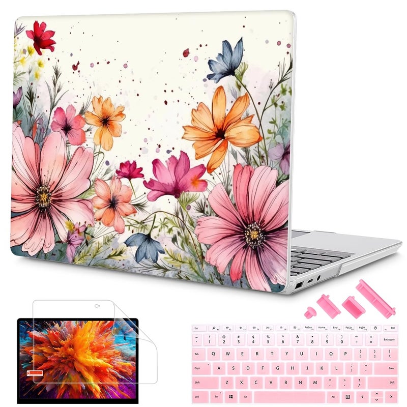 Mektron 2023 Microsoft Surface Laptop GO 3 Case 124 Compatible with Go 21 Laptop Cover 20222020 Releases Model 19432013 Plastic Hard Shell Case with Screen Protector Colorful Floral - Image 2