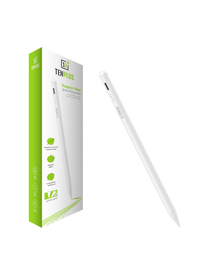 TENPLUS T3501 iPad Stylus Pen with Palm Rejection, Magnetic Attachment, Fast Charging, LED Indicator, High Precision Digital Pencil for iPad Drawing & Note Taking – White - Image 2