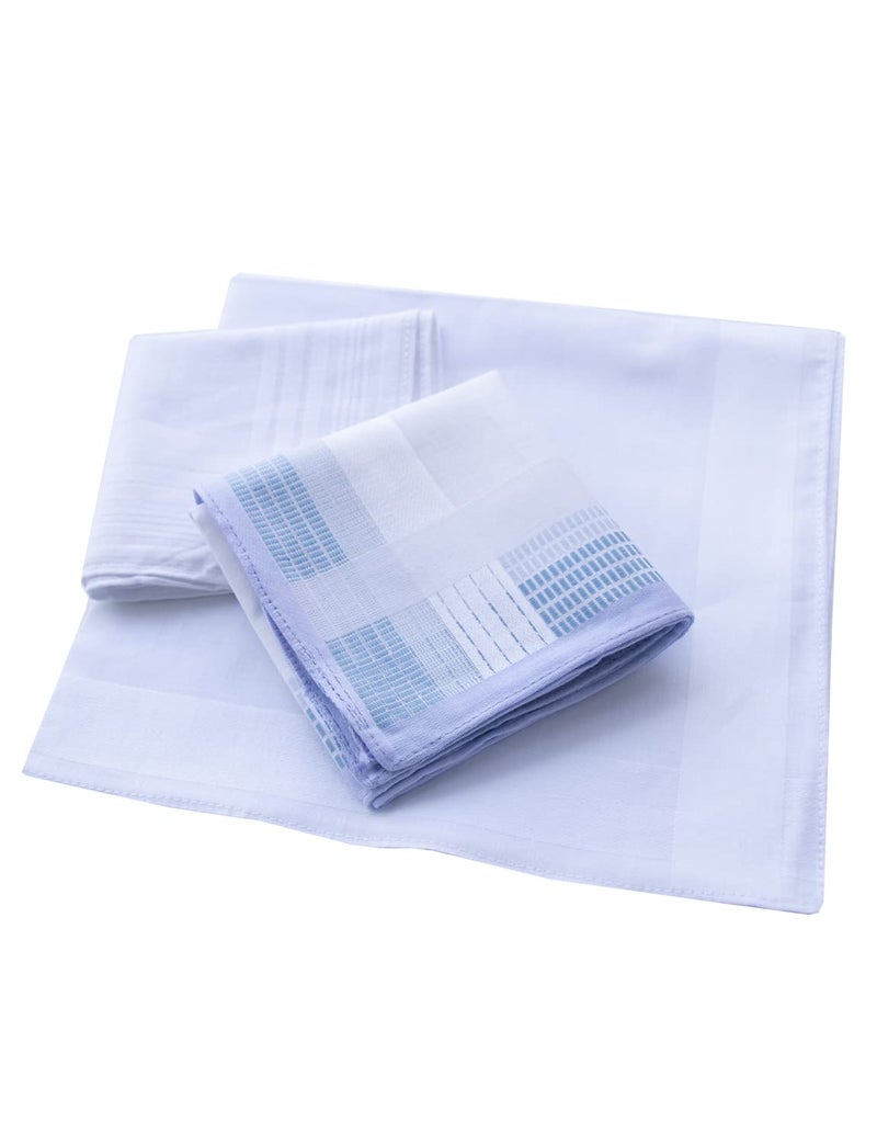 CoCoUSM Assorted Pack of Mens Classic Striped Border Cotton Handkerchiefs White 3PCS - Image 4
