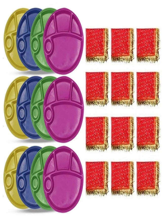 GLAN Kanjak Poojan Gift Items for Navratri Special for Boys and Girls Multicolour Pack of 1 (12 Oval Plates with 12 Gotta Chunni) - Image 1