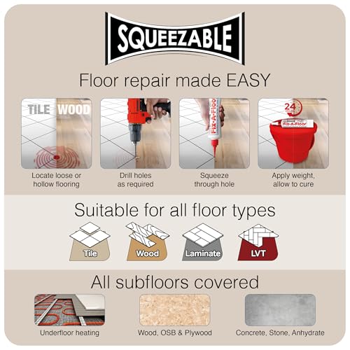 Fix-A-Floor The Original Fix-A-Floor Squeezy All-in-One Repair Adhesive for Loose, Hollow and Creaky Tiles, Wood, LVT, LVP and Laminate Flooring. Just Drill & Fill! Easy Squeezy! Made in The USA! - Image 4