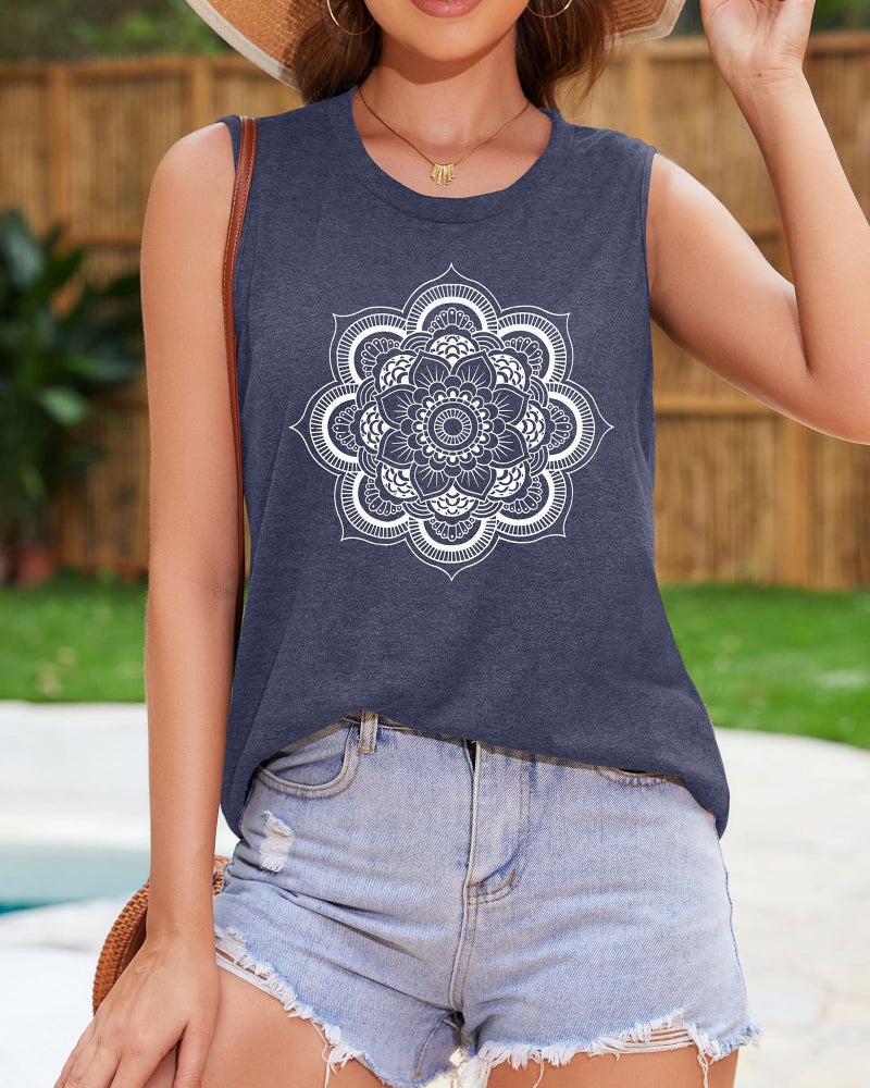 rosemia Graphic Tank Tops for Women Summer Sleeveless Tshirts Casual Loose Tunic Blouses(Flower Blue, L) - Image 2