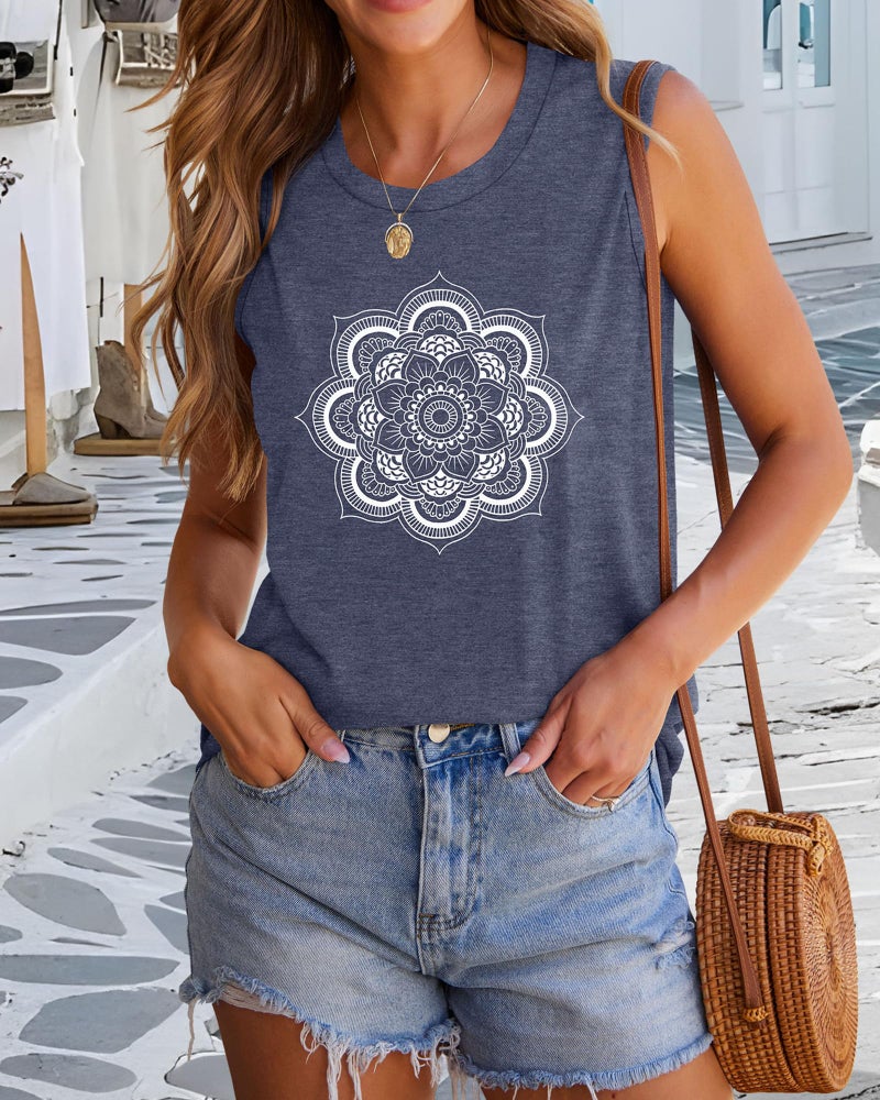 rosemia Graphic Tank Tops for Women Summer Sleeveless Tshirts Casual Loose Tunic Blouses(Flower Blue, L) - Image 4