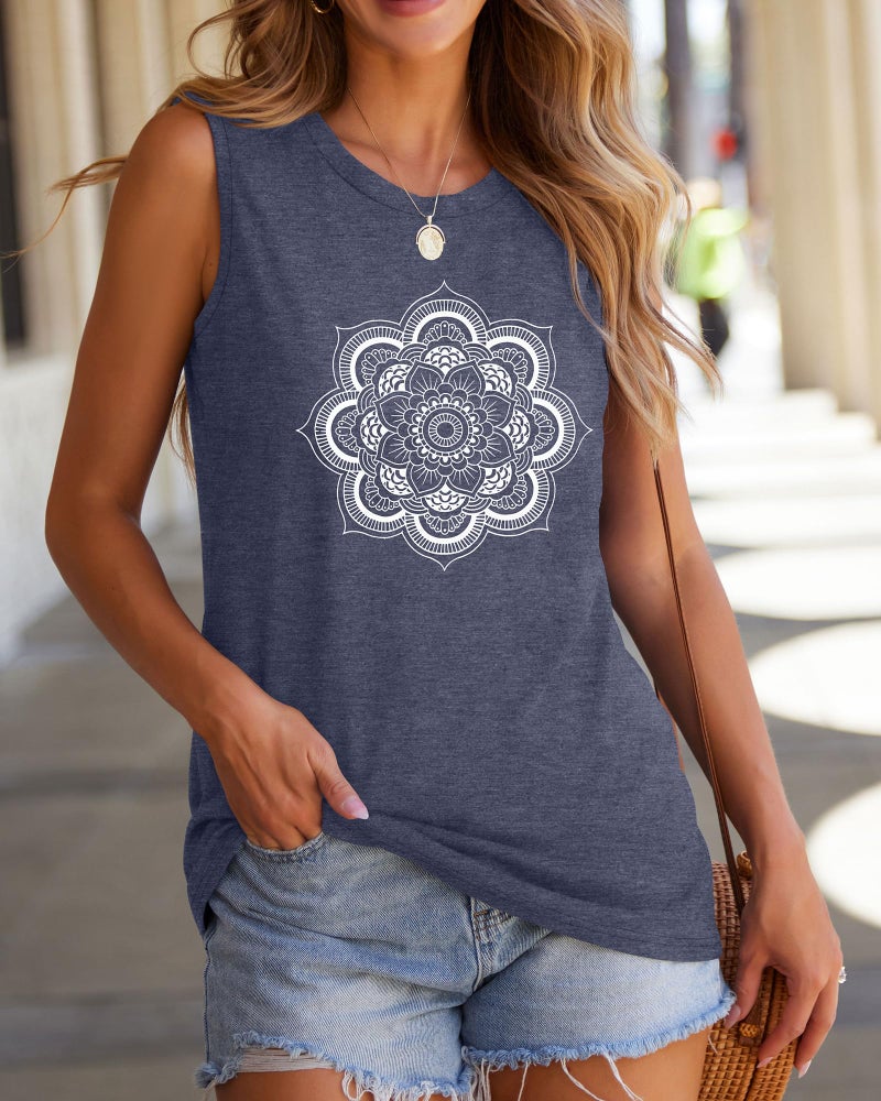 rosemia Graphic Tank Tops for Women Summer Sleeveless Tshirts Casual Loose Tunic Blouses(Flower Blue, L) - Image 3