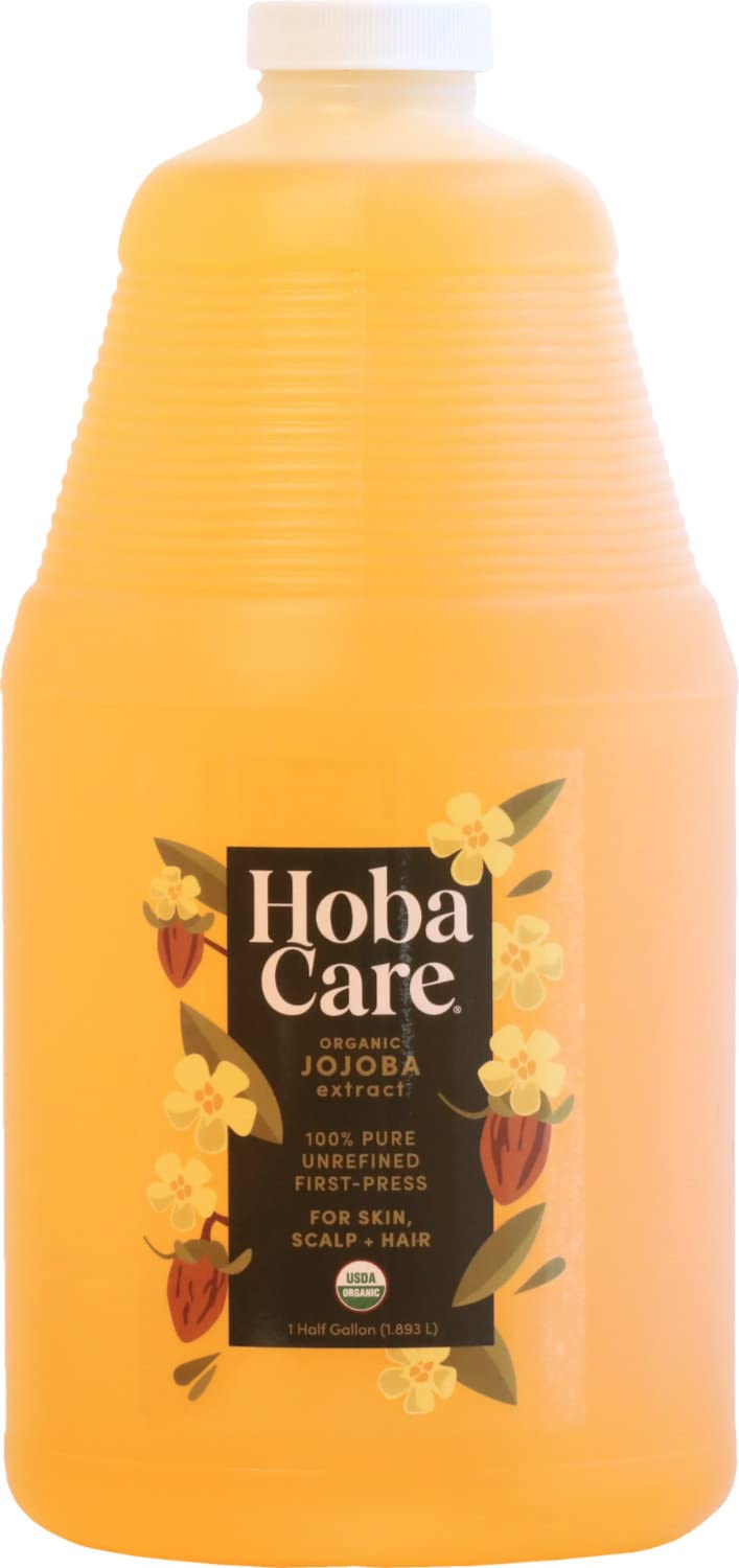 HobaCare 100% Pure, Unrefined Organic Jojoba Oil for Skin & Nails - Moisturizing Body Oil & Face Moisturizer for Dry Skin - Natural Treatment for Hair & Beard Care (64 fl oz)