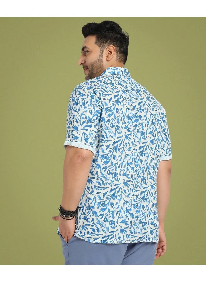 انستافاب بلس قميص رجالي باللون الأزرق على شكل أوراق الشجر