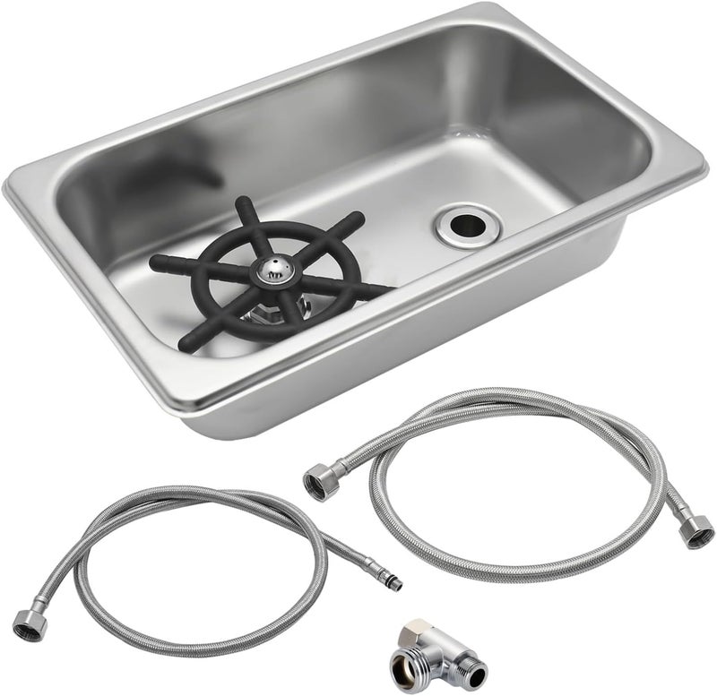 DIBTSA Pitcher Rinser, Automatic Glass Cup Washer, Stainless Steel Coffee Milk Tea Cup Cleaner Sink, for Home Kitchen Hotel Bar Restaurant (10.4x6.4x2.6 Inch) - Image 1
